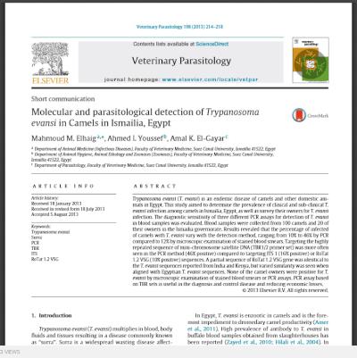 Molecular and parasitological detection of Trypanosoma evansi in Camels in Ismailia, Egypt - book author Mahmoud